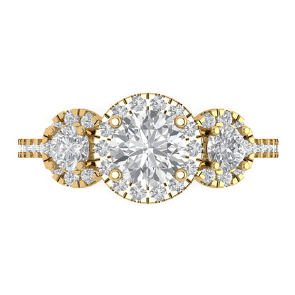 1.46 cttw Zirconia Simulated Diamond Three-Stone Engagement Ring - Solid Gold (VVS1, Round Cut,6.0mm)