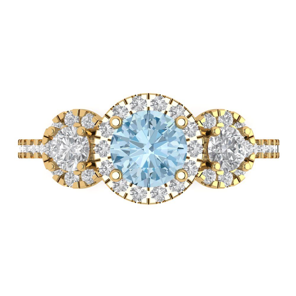 1.46 cttw Natural Aquamarine Three-Stone Engagement Ring - Solid Gold (Round Cut,6.0mm)