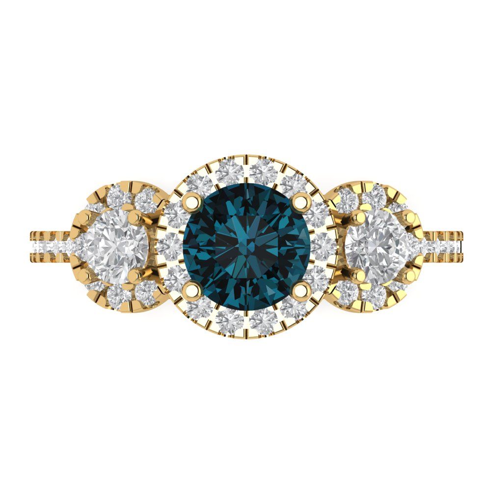 1.46 cttw Natural London Blue Topaz Three-Stone Engagement Ring - Solid Gold (Round Cut,6.0mm)