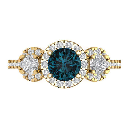 1.46 cttw Natural London Blue Topaz Three-Stone Engagement Ring - Solid Gold (Round Cut,6.0mm)