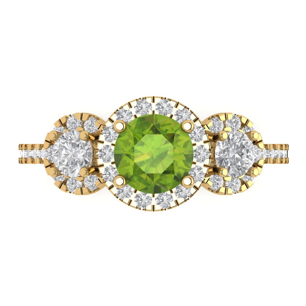 1.46 cttw Natural Peridot Three-Stone Engagement Ring - Solid Yellow Gold (VVS1, Round Cut,6.0mm)