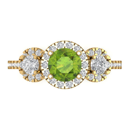 1.46 cttw Natural Peridot Three-Stone Engagement Ring - Solid Yellow Gold (VVS1, Round Cut,6.0mm)