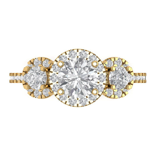 1.46 cttw Moissanite Three-Stone Engagement Ring - Solid Yellow Gold (VVS1, Round Cut,6.0mm)