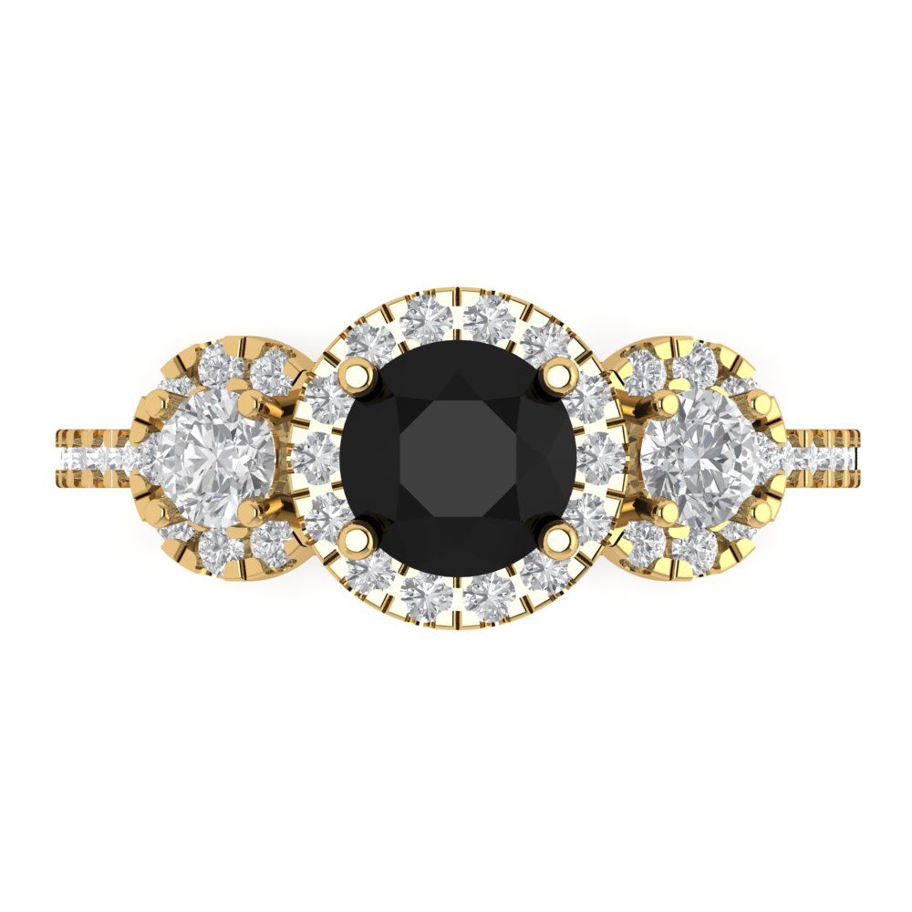 1.46 cttw Natural Onyx Three-Stone Engagement Ring - Solid Yellow Gold (VVS1, Round Cut,6.0mm)