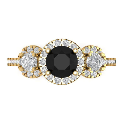 1.46 cttw Natural Onyx Three-Stone Engagement Ring - Solid Yellow Gold (VVS1, Round Cut,6.0mm)