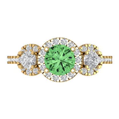 1.46 cttw Zirconia Simulated Green Diamond Three-Stone Engagement Ring - Solid Yellow Gold (VVS1, Round Cut,6.0mm)