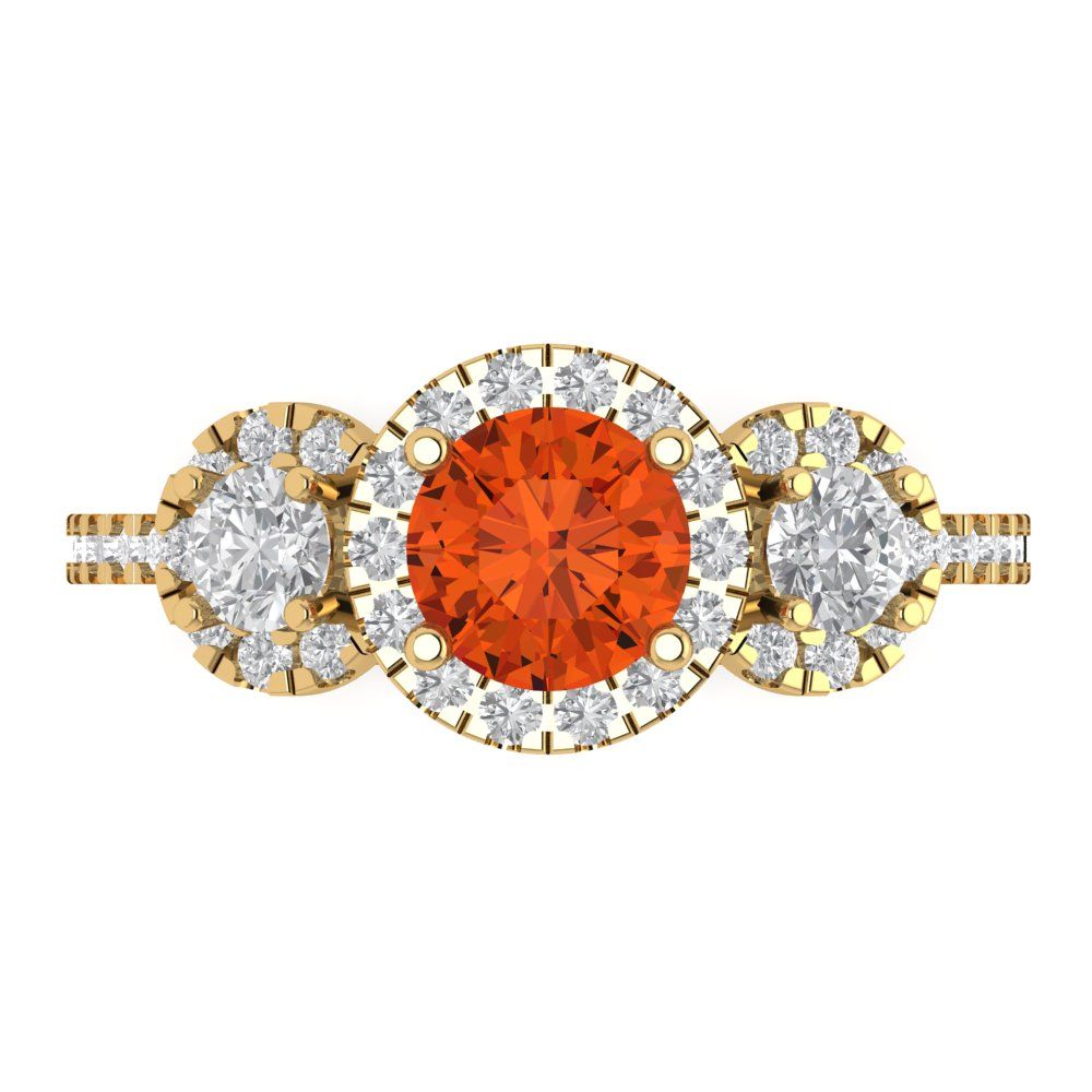 1.46 cttw Zirconia Simulated Red Diamond Three-Stone Engagement Ring - Solid Yellow Gold (VVS1, Round Cut,6.0mm)