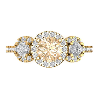 1.46 cttw Natural Morganite Three-Stone Engagement Ring - Solid Gold (Round Cut,6.0mm)