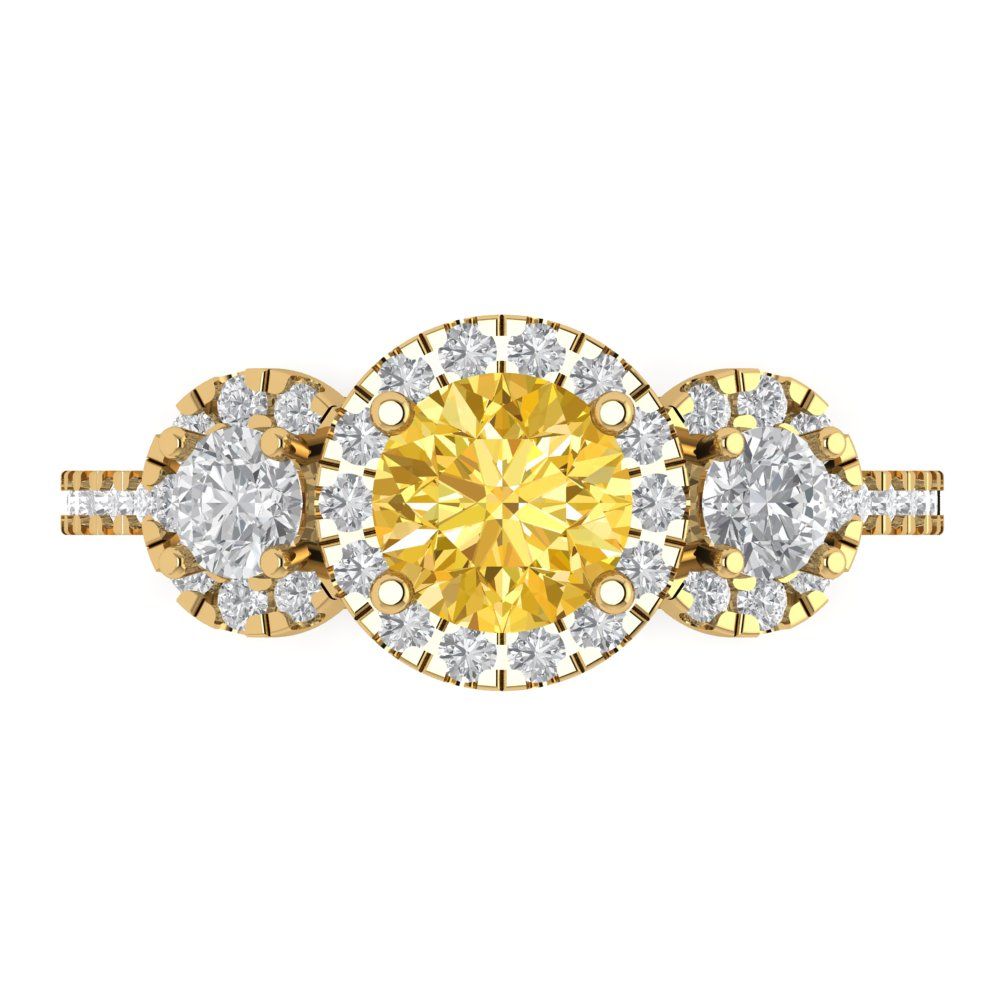 1.46 cttw Zirconia Simulated Yellow Diamond Three-Stone Engagement Ring - Solid Yellow Gold (VVS1, Round Cut,6.0mm)
