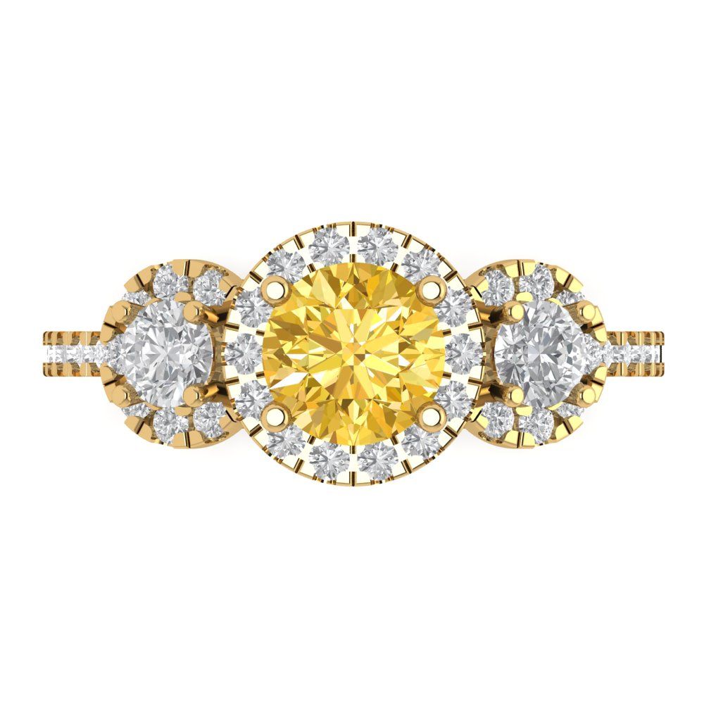 1.46 cttw Natural Citrine Three-Stone Engagement Ring - Solid Yellow Gold (VVS1, Round Cut,6.0mm)