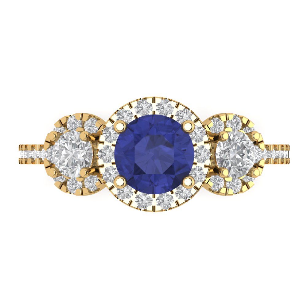 1.46 cttw Simulated Tanzanite Three-Stone Engagement Ring - Solid Gold (Round Cut,6.0mm)