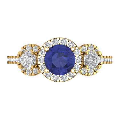 1.46 cttw Simulated Tanzanite Three-Stone Engagement Ring - Solid Gold (Round Cut,6.0mm)