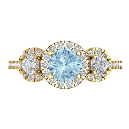 1.46 cttw Natural Swiss Blue Topaz Three-Stone Engagement Ring - Solid Gold (Round Cut,6.0mm)