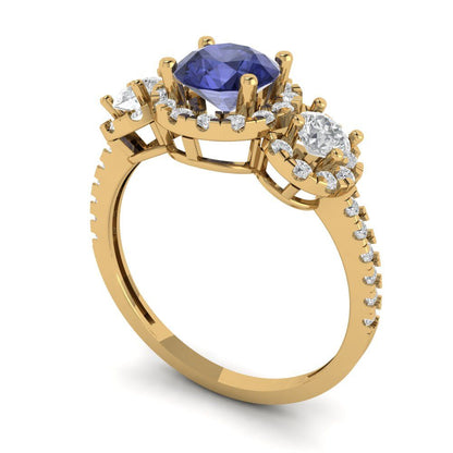 1.46 cttw Simulated Tanzanite Three-Stone Engagement Ring - Solid Gold (Round Cut,6.0mm)