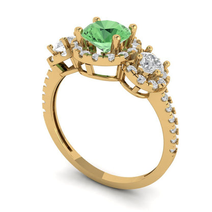 1.46 cttw Zirconia Simulated Green Diamond Three-Stone Engagement Ring - Solid Yellow Gold (VVS1, Round Cut,6.0mm)