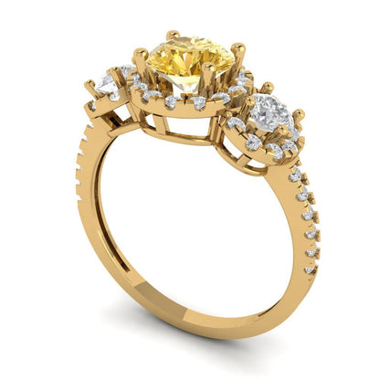 1.46 cttw Natural Citrine Three-Stone Engagement Ring - Solid Yellow Gold (VVS1, Round Cut,6.0mm)