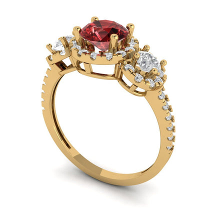 1.46 cttw Natural Garnet Three-Stone Engagement Ring - Solid Yellow Gold (VVS1, Round Cut,6.0mm)