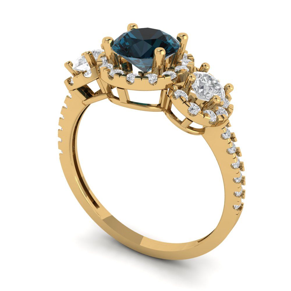 1.46 cttw Natural London Blue Topaz Three-Stone Engagement Ring - Solid Gold (Round Cut,6.0mm)