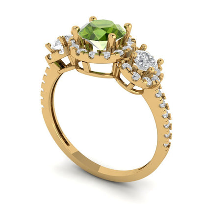1.46 cttw Natural Peridot Three-Stone Engagement Ring - Solid Yellow Gold (VVS1, Round Cut,6.0mm)