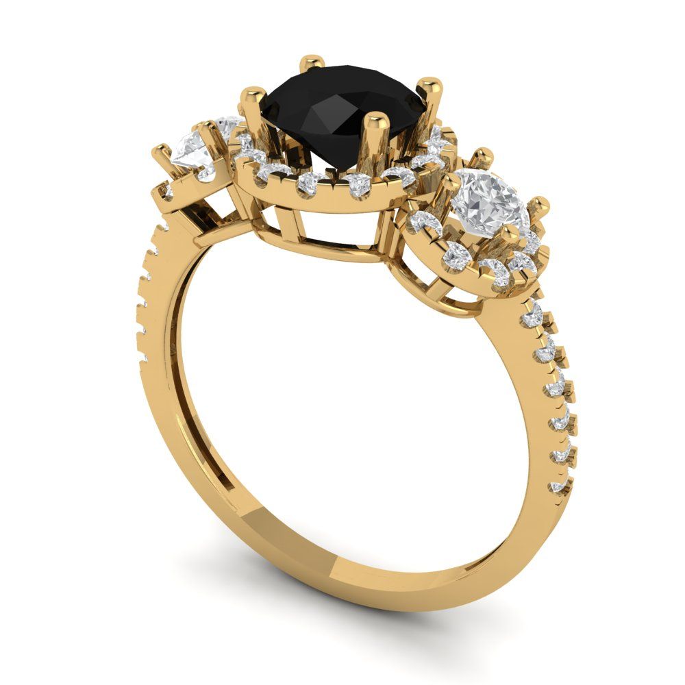 1.46 cttw Natural Onyx Three-Stone Engagement Ring - Solid Yellow Gold (VVS1, Round Cut,6.0mm)