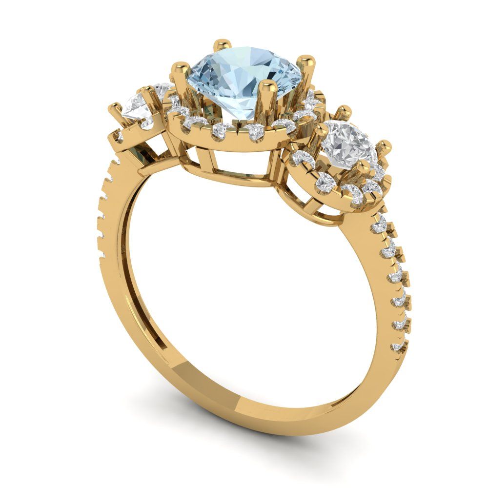 1.46 cttw Zirconia Simulated Blue Diamond Three-Stone Engagement Ring - Solid Gold (VVS1, Round Cut,6.0mm)