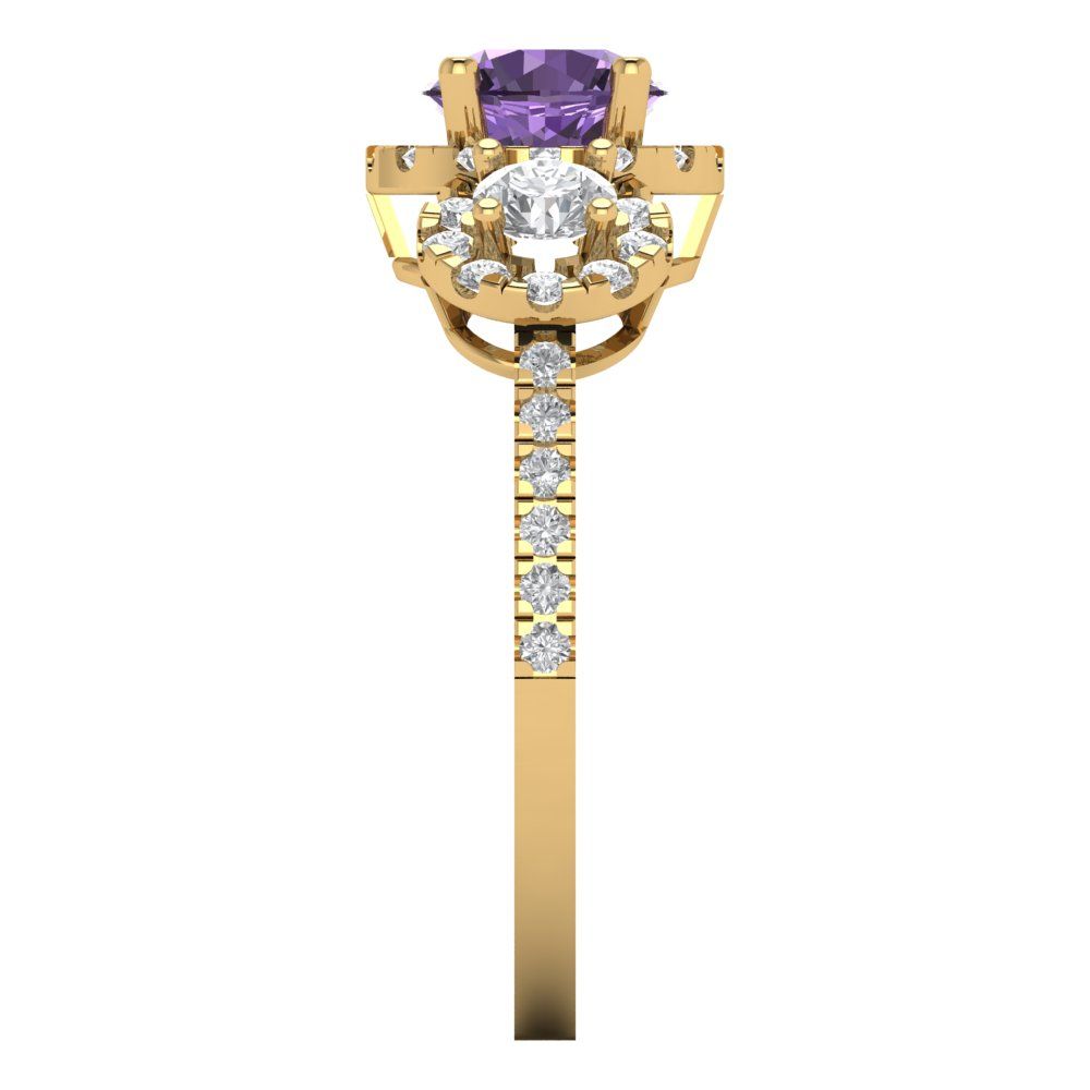 1.46 cttw Simulated Alexandrite Three-Stone Engagement Ring - Solid Yellow Gold (VVS1, Round Cut,6.0mm)