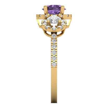 1.46 cttw Simulated Alexandrite Three-Stone Engagement Ring - Solid Yellow Gold (VVS1, Round Cut,6.0mm)