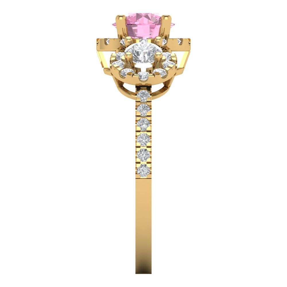 1.46 cttw Zirconia Simulated Pink Diamond Three-Stone Engagement Ring - Solid Yellow Gold (VVS1, Round Cut,6.0mm)
