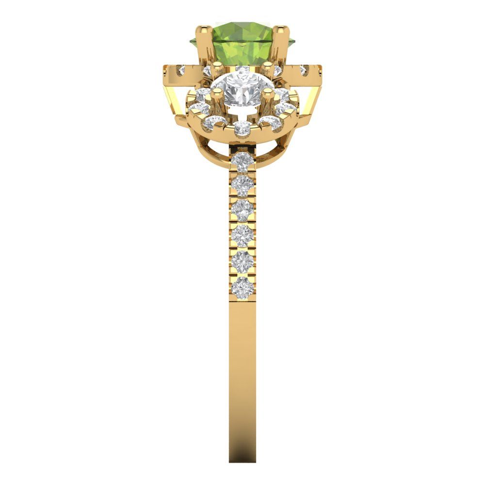 1.46 cttw Natural Peridot Three-Stone Engagement Ring - Solid Yellow Gold (VVS1, Round Cut,6.0mm)