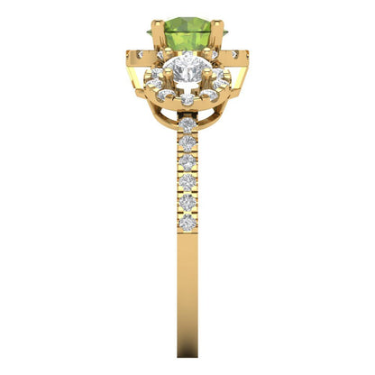 1.46 cttw Natural Peridot Three-Stone Engagement Ring - Solid Yellow Gold (VVS1, Round Cut,6.0mm)