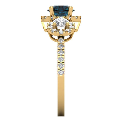 1.46 cttw Natural London Blue Topaz Three-Stone Engagement Ring - Solid Gold (Round Cut,6.0mm)