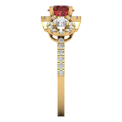 1.46 cttw Natural Garnet Three-Stone Engagement Ring - Solid Yellow Gold (VVS1, Round Cut,6.0mm)