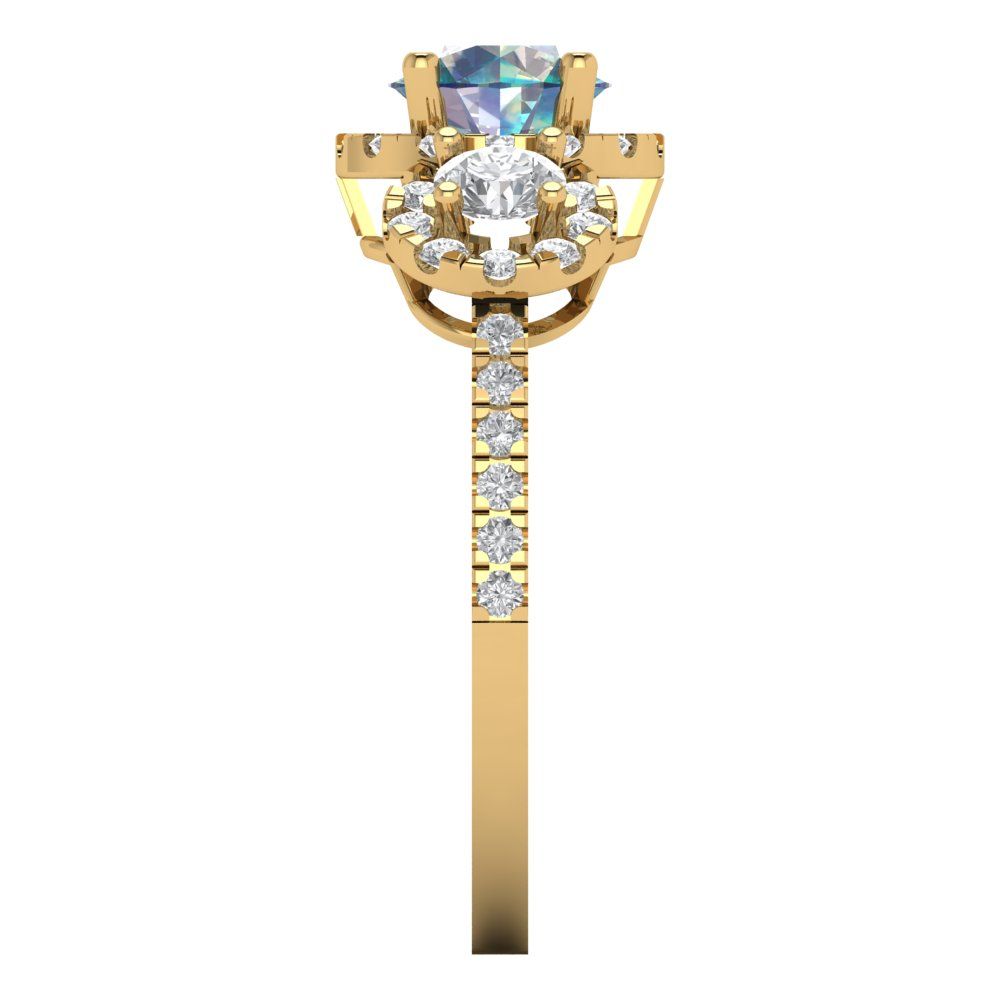 1.46 cttw Blue Moissanite Three-Stone Engagement Ring - Solid Yellow Gold (VVS1, Round Cut,6.0mm)