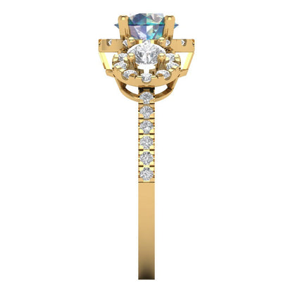 1.46 cttw Blue Moissanite Three-Stone Engagement Ring - Solid Yellow Gold (VVS1, Round Cut,6.0mm)
