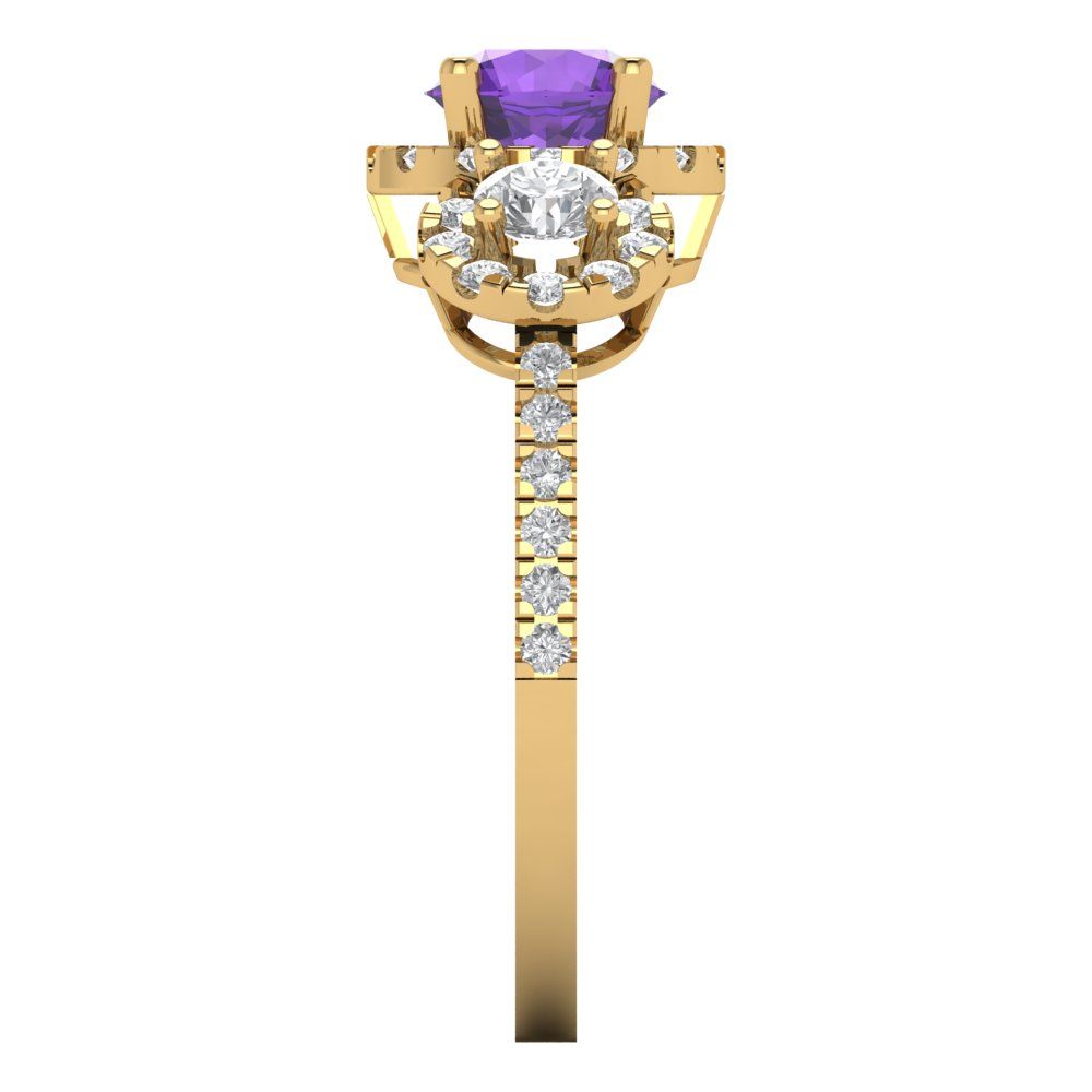 1.46 cttw Natural Amethyst Three-Stone Engagement Ring - Solid Yellow Gold (VVS1, Round Cut,6.0mm)