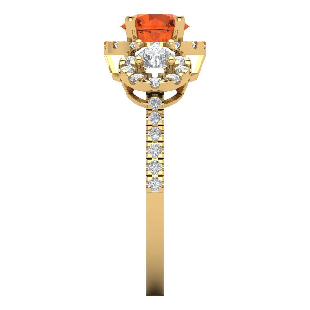 1.46 cttw Zirconia Simulated Red Diamond Three-Stone Engagement Ring - Solid Yellow Gold (VVS1, Round Cut,6.0mm)