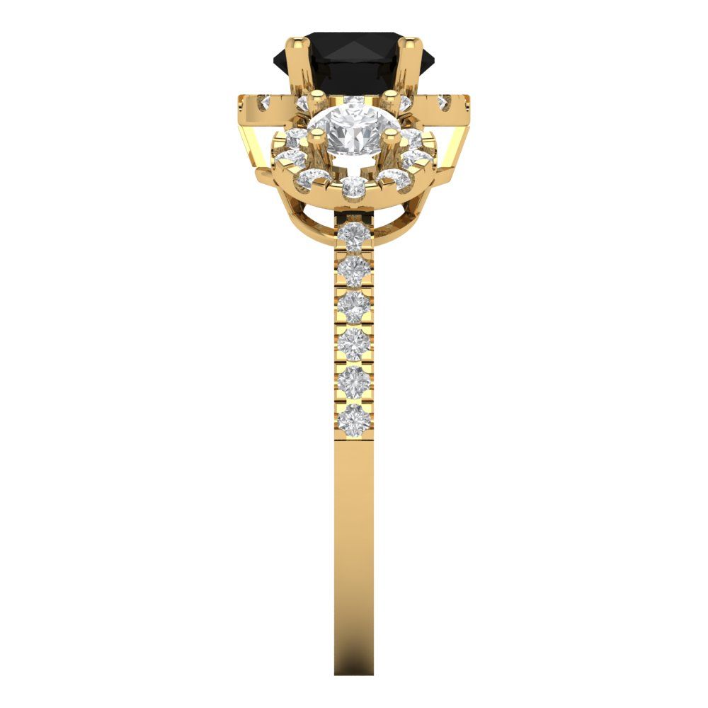 1.46 cttw Natural Onyx Three-Stone Engagement Ring - Solid Yellow Gold (VVS1, Round Cut,6.0mm)