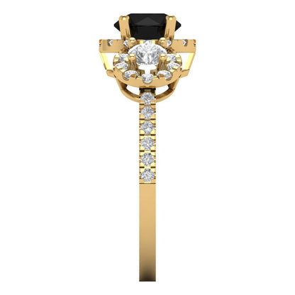 1.46 cttw Natural Onyx Three-Stone Engagement Ring - Solid Yellow Gold (VVS1, Round Cut,6.0mm)