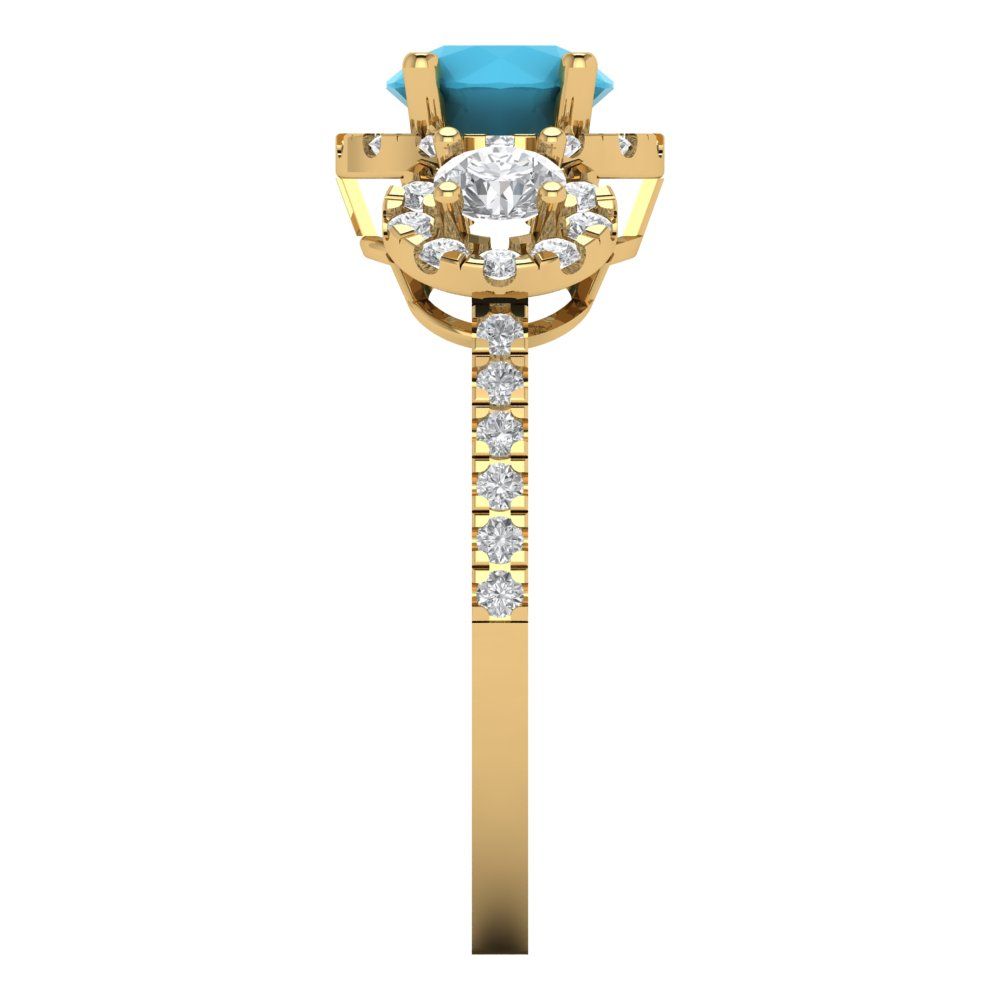 1.46 cttw Simulated Turquoise Three-Stone Engagement Ring - Solid Yellow Gold (VVS1, Round Cut,6.0mm)