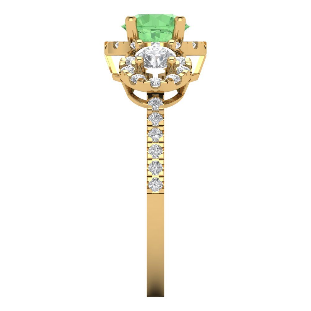 1.46 cttw Zirconia Simulated Green Diamond Three-Stone Engagement Ring - Solid Yellow Gold (VVS1, Round Cut,6.0mm)