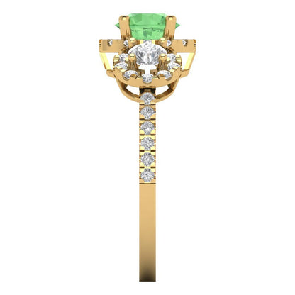 1.46 cttw Zirconia Simulated Green Diamond Three-Stone Engagement Ring - Solid Yellow Gold (VVS1, Round Cut,6.0mm)