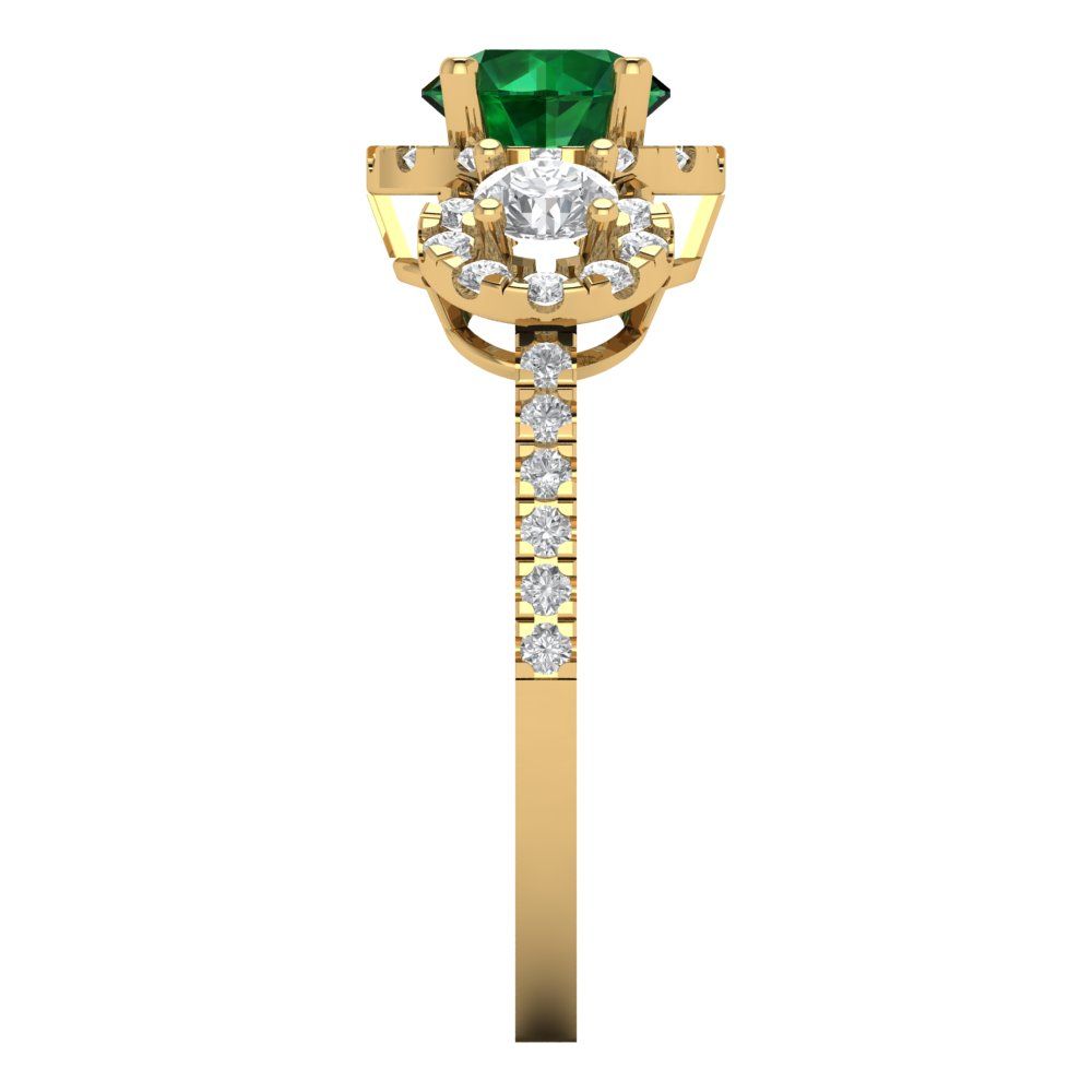 1.46 cttw Simulated Emerald Three-Stone Engagement Ring - Solid Yellow Gold (VVS1, Round Cut,6.0mm)