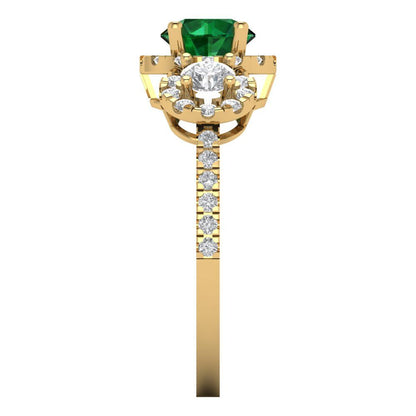 1.46 cttw Simulated Emerald Three-Stone Engagement Ring - Solid Yellow Gold (VVS1, Round Cut,6.0mm)