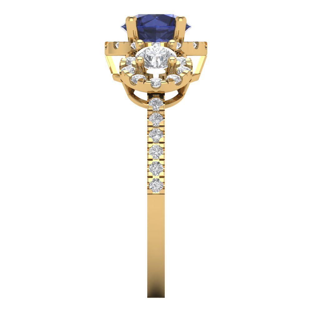 1.46 cttw Simulated Blue Sapphire Three-Stone Engagement Ring - Solid Yellow Gold (VVS1, Round Cut,6.0mm)