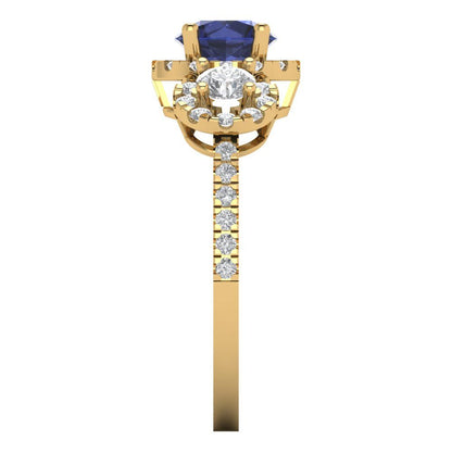 1.46 cttw Simulated Blue Sapphire Three-Stone Engagement Ring - Solid Yellow Gold (VVS1, Round Cut,6.0mm)