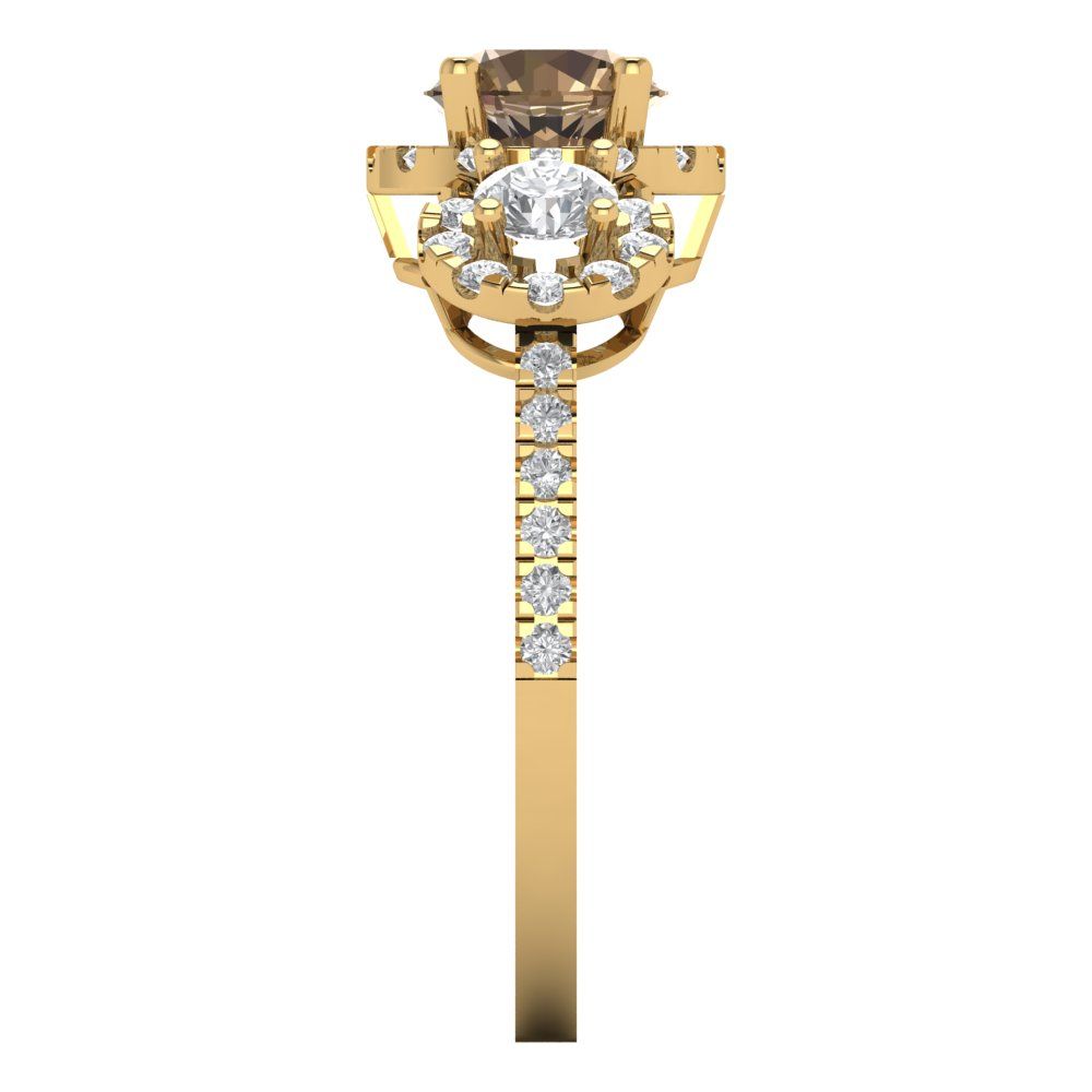 1.46 cttw Zirconia Simulated Champagne Diamond Three-Stone Engagement Ring - Solid Yellow Gold (VVS1, Round Cut,6.0mm)