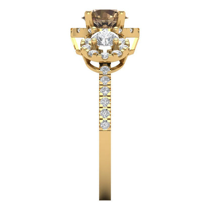 1.46 cttw Zirconia Simulated Champagne Diamond Three-Stone Engagement Ring - Solid Yellow Gold (VVS1, Round Cut,6.0mm)