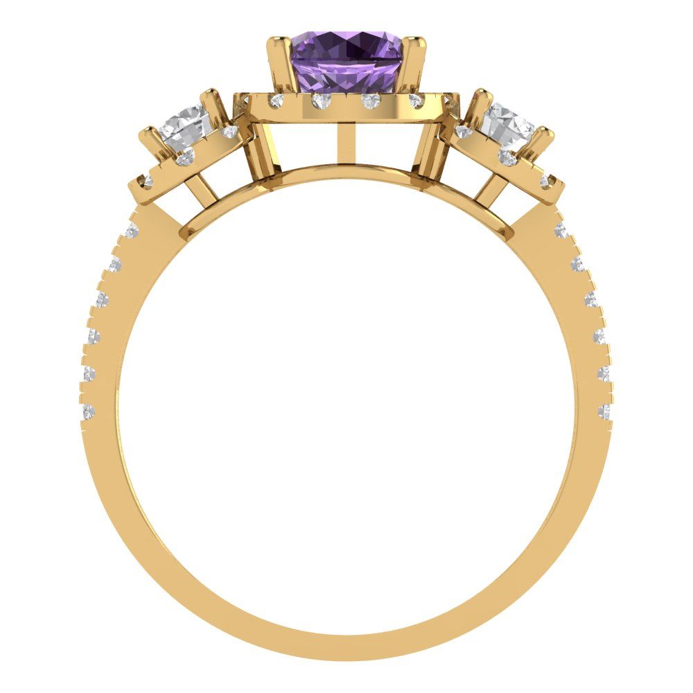 1.46 cttw Simulated Alexandrite Three-Stone Engagement Ring - Solid Yellow Gold (VVS1, Round Cut,6.0mm)