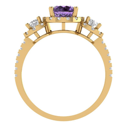 1.46 cttw Simulated Alexandrite Three-Stone Engagement Ring - Solid Yellow Gold (VVS1, Round Cut,6.0mm)