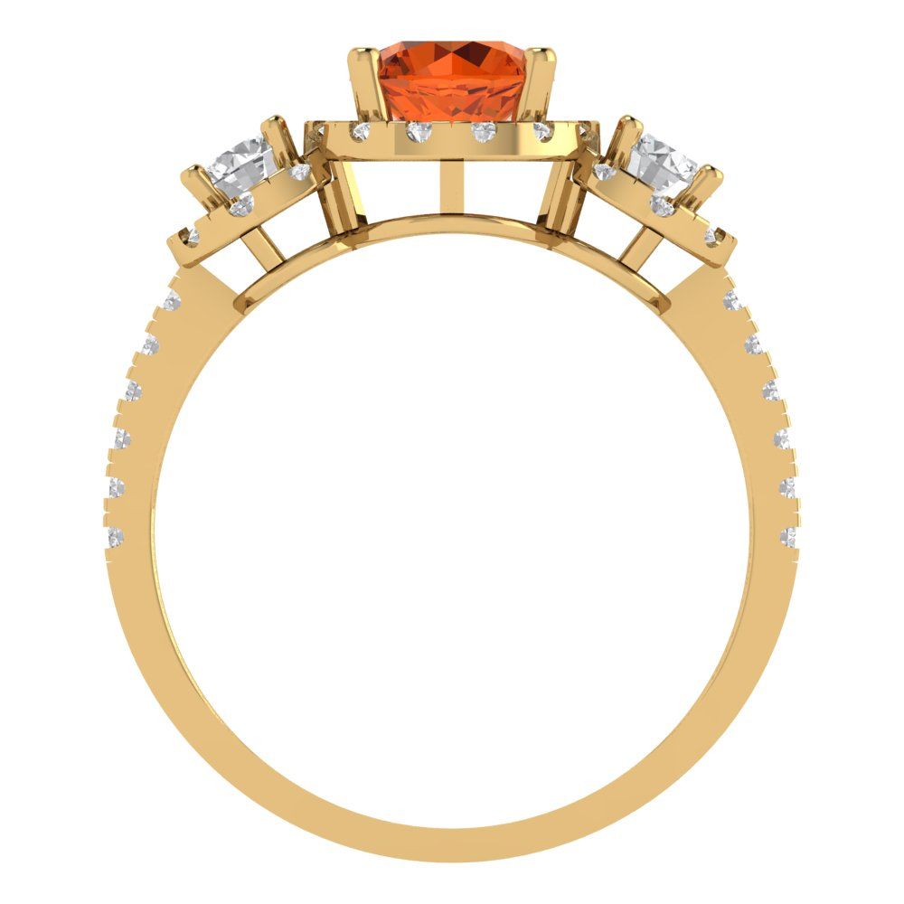 1.46 cttw Zirconia Simulated Red Diamond Three-Stone Engagement Ring - Solid Yellow Gold (VVS1, Round Cut,6.0mm)